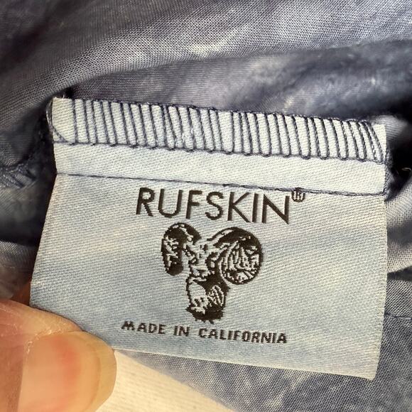 VTG Rufskin Shirt Mens L Tie Dye Button Front Made in USA Blue Cotton Lightning - Picture 7 of 8